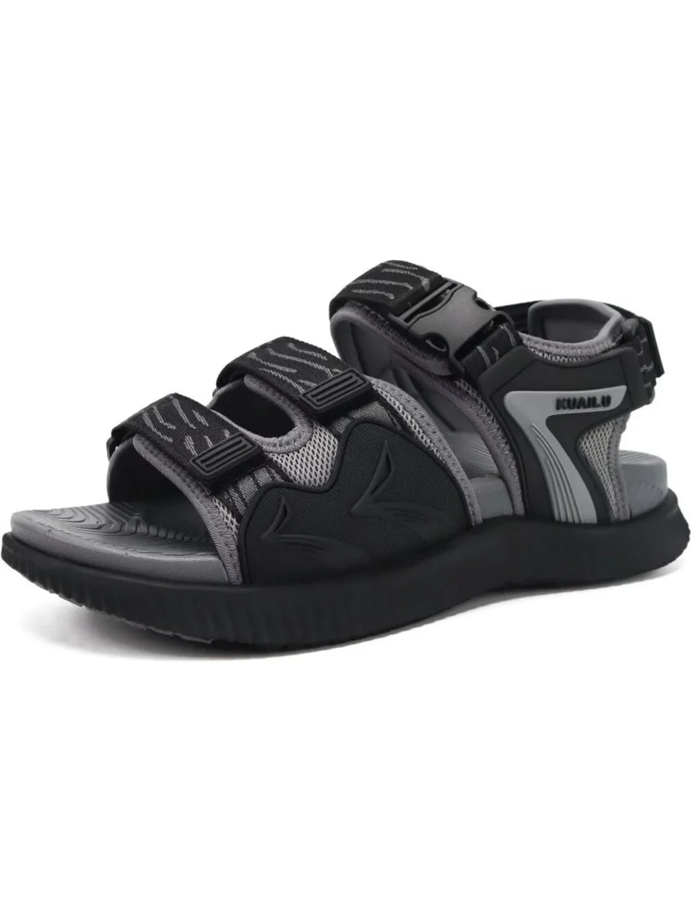 Men's Grey And Black Orthopedic Recovery Plantar Fasciitis Open Toe Sandal Shoes